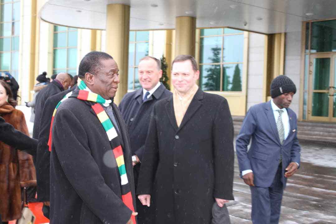Emmerson Mnangagwa upon touching down in Russia